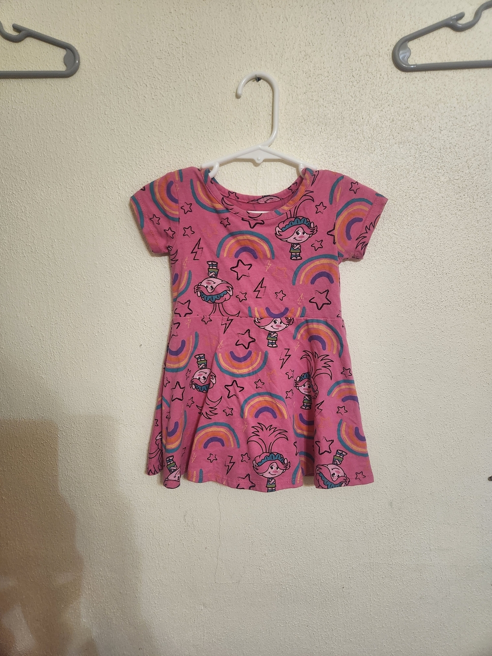 Trolls Pink Short-Sleeve Rainbow & Character Twirl Dress